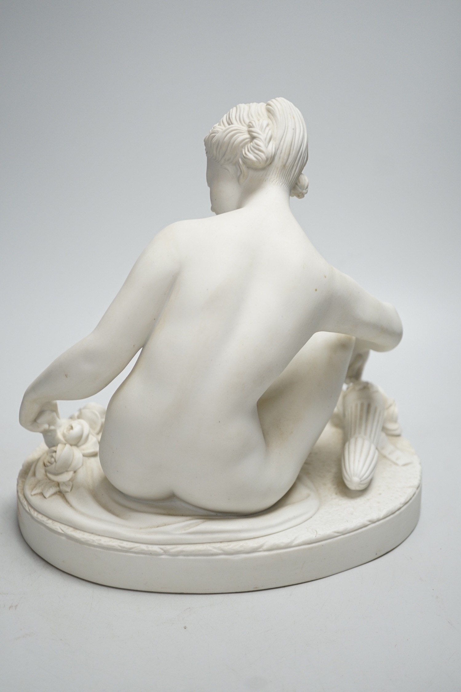 A French Parianware classical female figure, signed Falconet: Manufacture De Villenauxe La Grande. 26cm tall